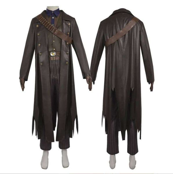 PU Leather Vampire Zombie Costume Cosplay Halloween Ghoul Parka Trench Disguise Performance Stage Wear