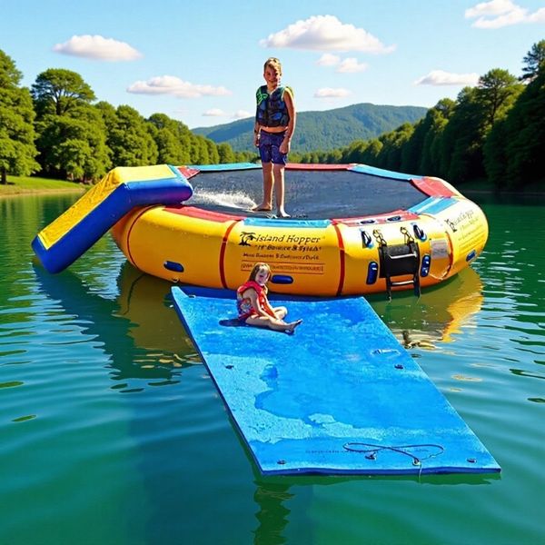 PVC mesh inflatable water trampoline floating platform on both land and