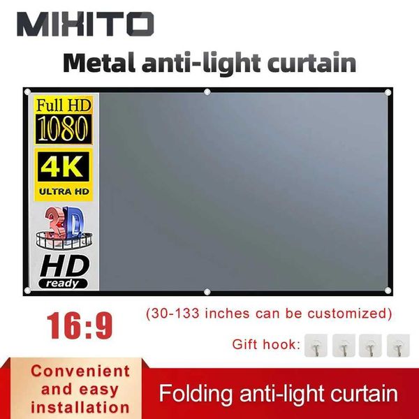 MIXITO Black Edge With Hole 169Gray Anti-light Projection Screen 30-133 Inch Outdoor Household Office Portable Projector Screen L260608
