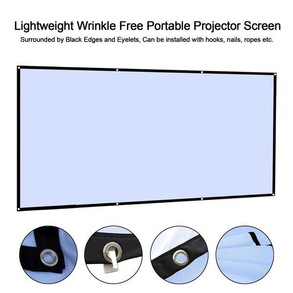 60 72 100 120 150 Inch 169 Portable Wrinkle Free Lightweight Projector Screen Home Outdoor Front Rear Projection Curtain Fabric L260608