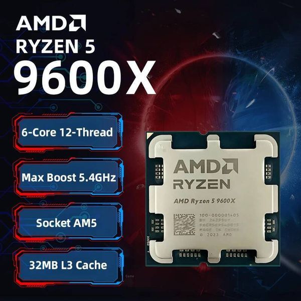 Brand New AMD Ryzen 5 9600X 100 AMD R5 9600X CPU Max Boost Up to 54GHz 6 Cores 12 Threads 32MB L3 Cache AM5 for B850 X870
