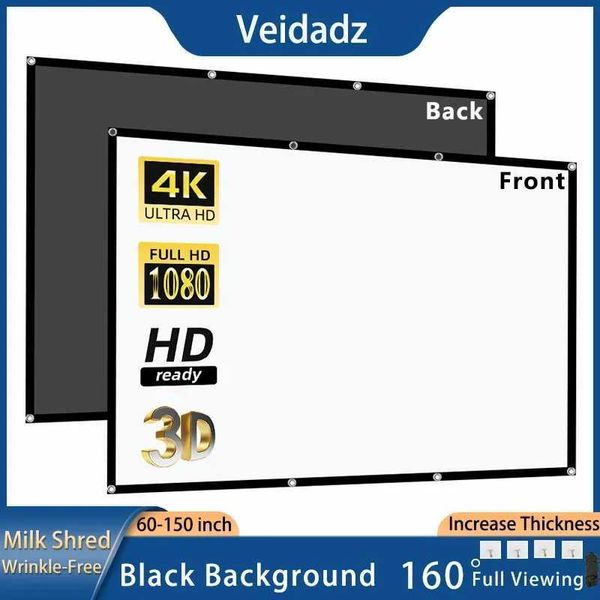 VEIDADZ Projector Screen 60-150inch White Milk Shred Black Background Wrinkle-Free Design Soft Projection Screen Indoor Outdoor L260608