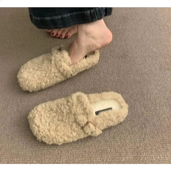 Fur Boston Clogs for Women Winter Fashion Cork Insole Warm Plush Slippers Shoes with Arch Support Cozy Home Furry Suede Mules 260608