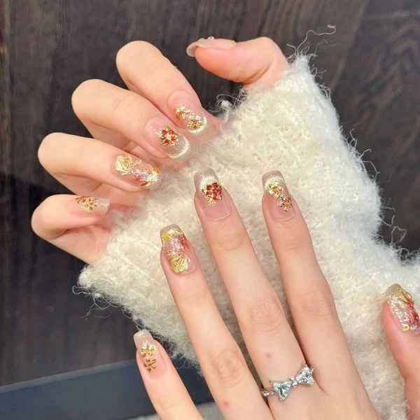 10PCS Square Handmade Press On NailsNational Style Blending With Gentle HuesSuitable For Festivals Parties And Daily Wear C260609