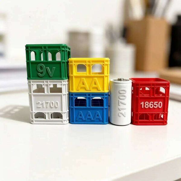 3D Printed Beer Crate Style Stackable Battery Storage Box, for AA/AAA/18650/21700/9V Sizes