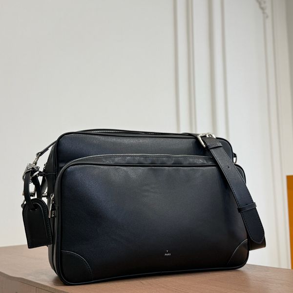 Genuine Leather Men Crossbody Bag Vintage Camera Shoulder Messenger Bag Adjustable Strap Multi Pockets Travel Sling Handbag Black & Brown Optional