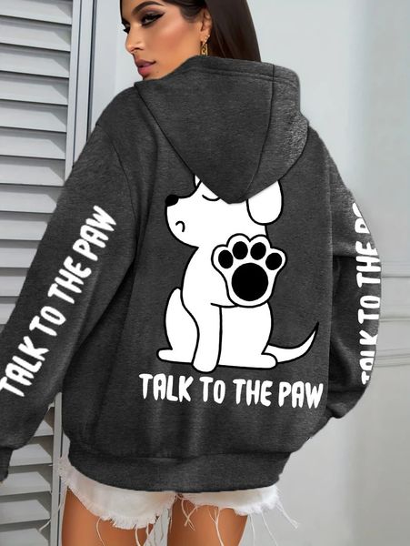 Talk To The Paw Cartoon Dog Printwomens Hoodies Loose Y2K Hoody Fleece Pocket Hoodie Autumn Multicolor Female Sportswear 260612