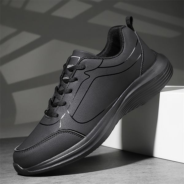 Lightweight Men Casual Leather Sneakers Non-slip Breathable Male Outdoor Running Shoes Lace Up Soft Sport Shoes 260612