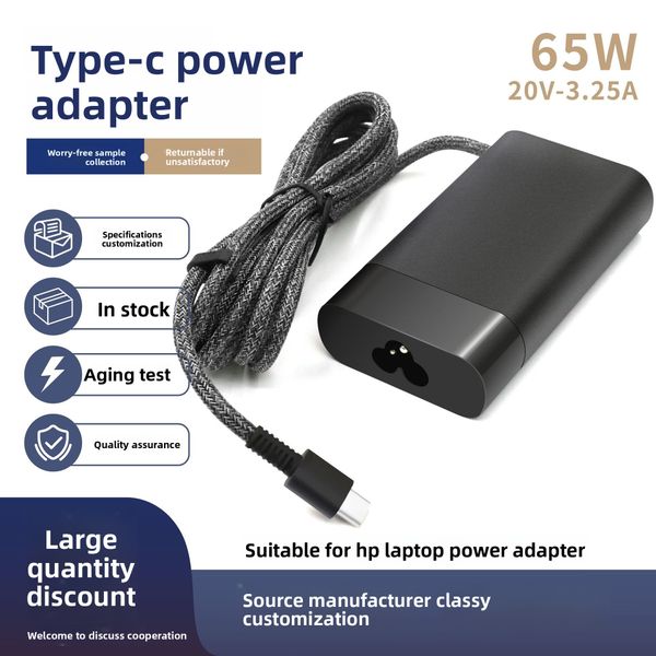 65W Laptop Charger 20V 3.25A Type-C USB-C Power Adapter for HP Laptop