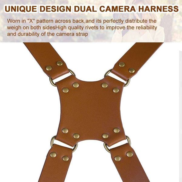 Dual Leather Harness Adjustable Carrying Universal Camera Shoulder Strap for DSLR/SLR Cameras