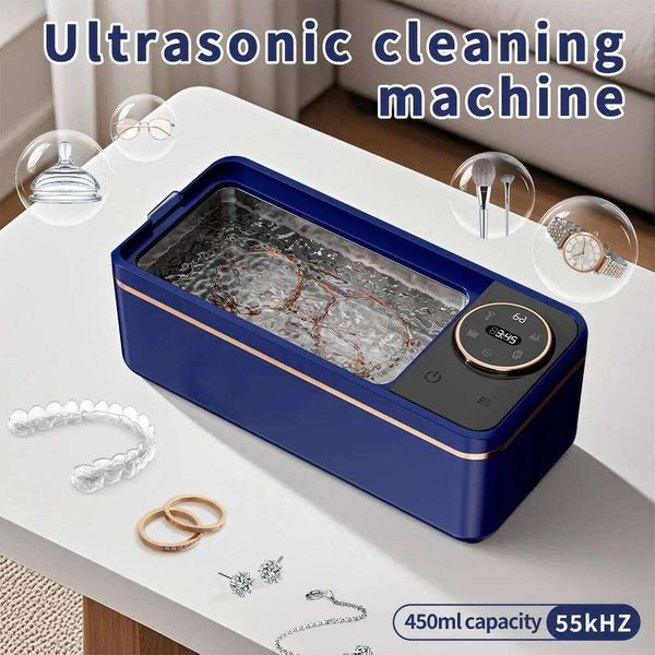 55KHZ Cleaner Machine, Ultrasonic Glasses Cleaner, Denture Jewelry & Makeup Brush Cleaning Machine 6 Timing function