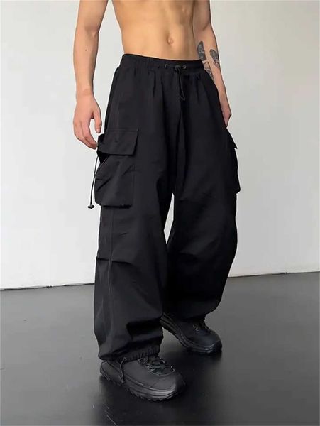 Fashion Mens Casual Cargo Pants Streetwear Classic Man Straight Wide-leg Pants Drawstring Workwear Trendy Loose Cargo Trousers M260615