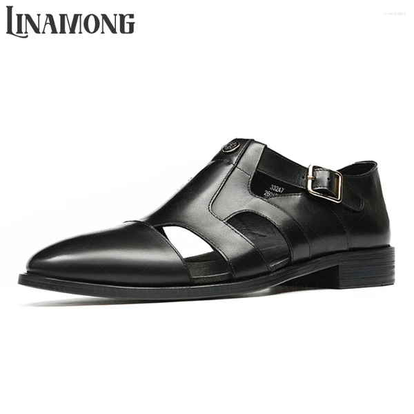 Sandals Hollow Leather For Men Breathable Genuine Business Dress Shoes Summer Designer Buckle
