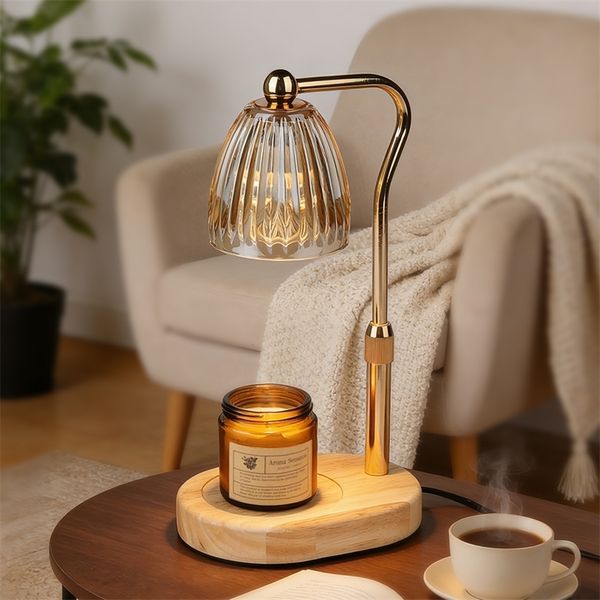 Timer Candle Warmer Lamp Striped Glass Electric Wax Melts Table Aromatherapy Lights Birthday House Gifts Christmas 260612