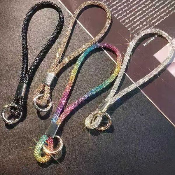 Luxury Sparkling Rhinestone Cell Phone Charm Lanyard For Cell Phone Headset Anti-loss Wristband Keychain Bag Charm Decoration L260617