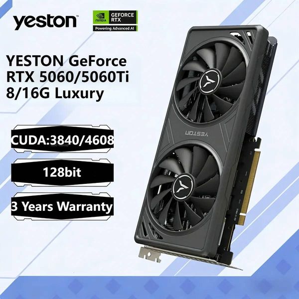 Yeston RTX 5060/5060Ti 8/16G GDDR7 128bit 20Gbps 2280-2497MHz 8Pin Deluxe Edition Gaming office Graphics Cards