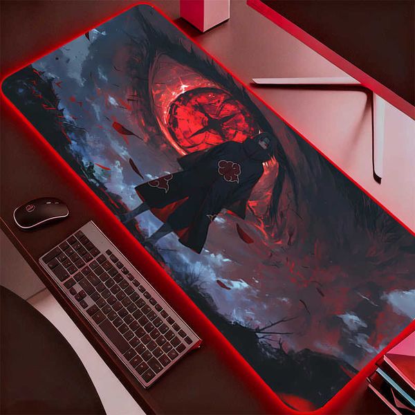 Backlight RGB Mouse Pad N-naruto Itachi Uchiha Anime Gabinete Gamer Computer LED Desk Mat Keyboard Gaming Accessories Mousepad D260618