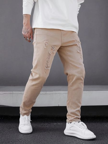 Upgrade Your Style with Men's Casual Perforated Khaki Jeans