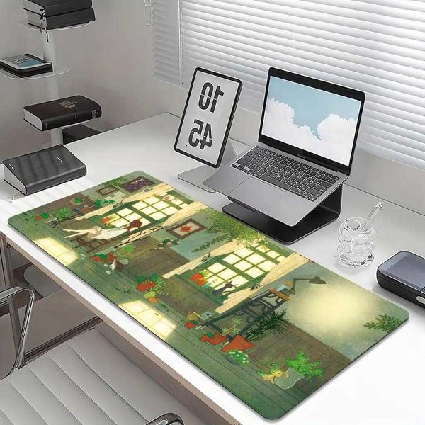 Anime Vintage House Large Gaming Mouse Pad Non-slip Rubber Base Stitched Edge Desk Mat for Laptop Office Daily Desktop Decor D260618