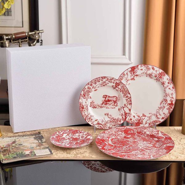 French court, fashion, European bone china Western food plate 4-piece set, household steak dish tableware, Zhonglin tiger shallow