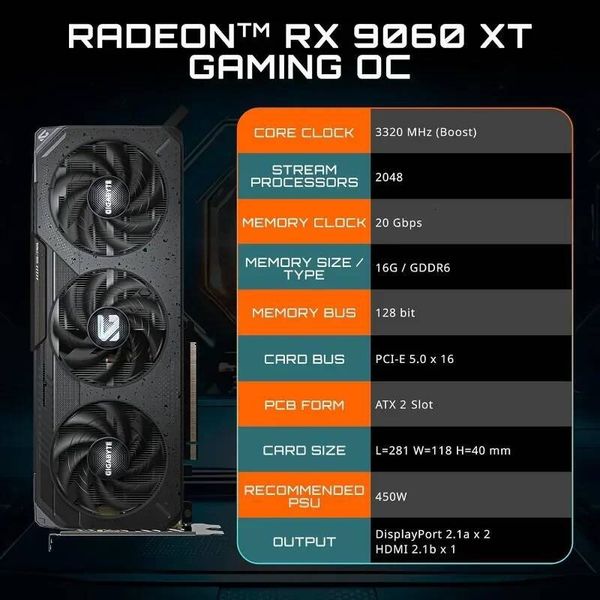 Garden Furniture Radeon RX 9060 XT Gaming OC 16G Graphics Card PCIe 50 16GB GDDR6 GV-R9060XTGAMING OC-16GD Video Card
