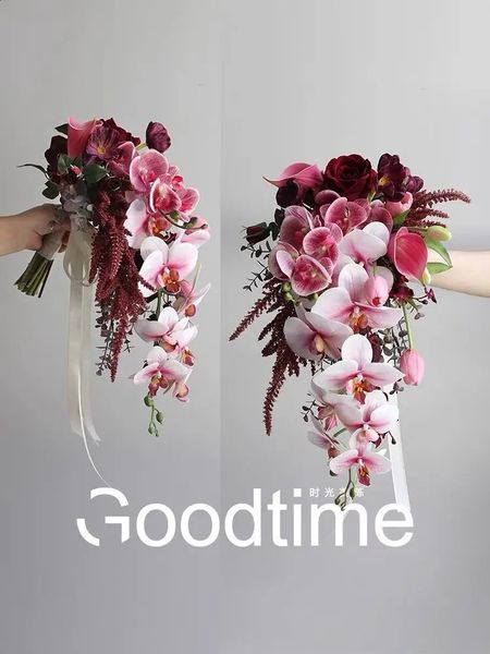 Wedding Bouquet Bridal Artificial Silk Flowers Foam Roses Lace Decoration Natural 260615