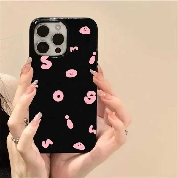 Pink Simple English Pattern Black Phone Case For iPhone 17 16E 16 15 Max 14 13 12 11 Pro X XR XS 7 8 Plus Soft Back Cover D260622