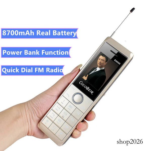 Old Fashioned Mobile Phone D9000 2 6Inch 8700mAh Super battery power bank cellular Flashlight MP3 FM Radio Retro Music telephone Big button