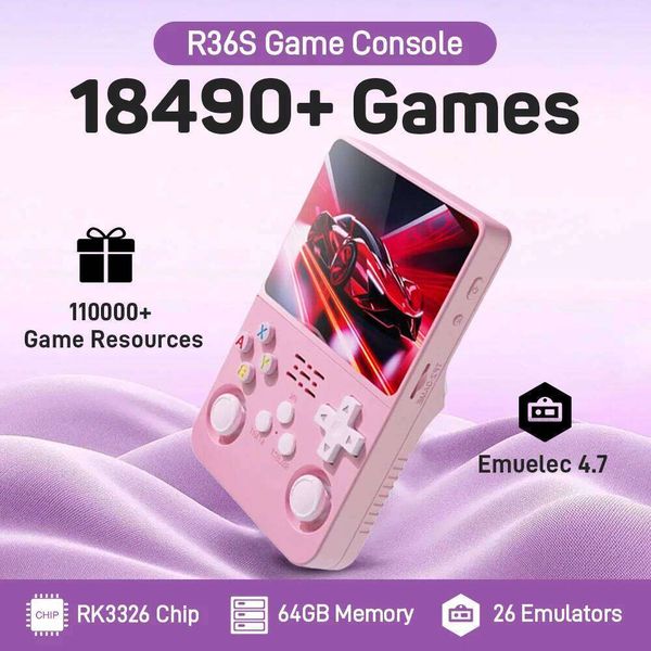R36S Portable Retro Handheld Game Console Emuelec 4.7 with 18494 Games Emulators for 1/P/N64/NES/SNES 3.5 inch Color Screen J260622