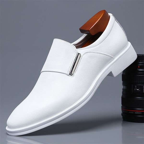Mens Elevating Dress Shoes British Style Pointed-Toe Cowhide Leather Soft White Oxfords Formal Business Footwear 260622