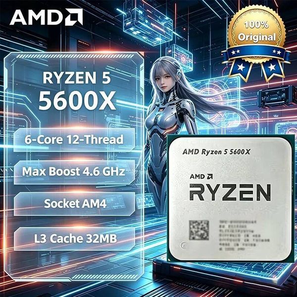 AMD Ryzen 5 5600X CPU AMD R5 5600X Processor 46GHz 6-Core 12-Thread 32MB Cache Socket AM4 Desktop Gaming CPU Without Package