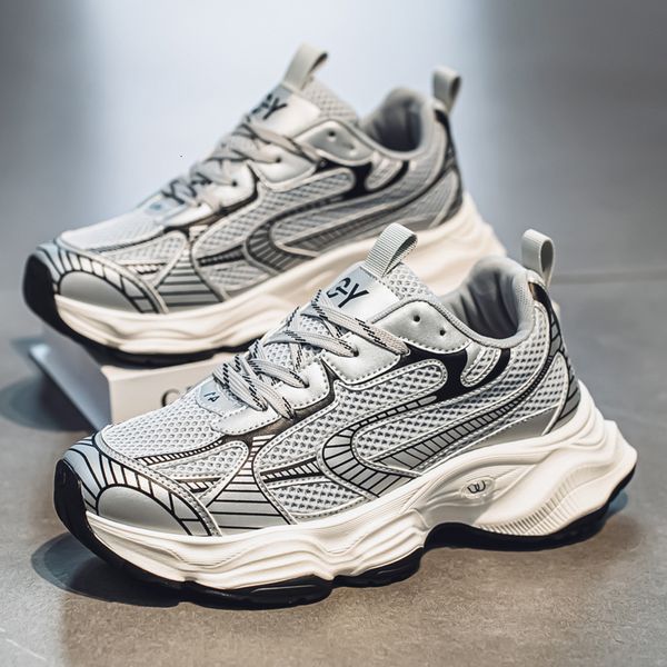 Mens Black Grey Chunky Y2K Sneakers Breathable Designer Shoes Mesh Upper Non Slip Sole For Street Style
