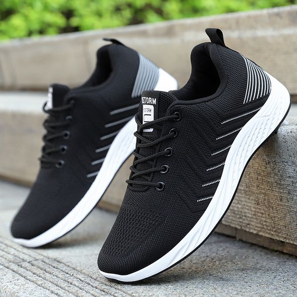 Men Knit Breathable Running Sneakers Lightweight Soft Sole Lace Up Non Slip Outdoor Daily Walking Sports Shoes