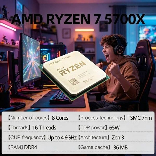 AMD Ryzen 7 5700X Gaming CPU 8 Core 16 Thread up to 46GHz Standard AM4 Socket desktop core component no retail package attached