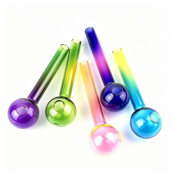 12mm 2mm Thick Straw Tube Oil Burner Smoking Pipe with 30mm Big Bowl Bubbler Rainbow Color Glass Hand Pipes