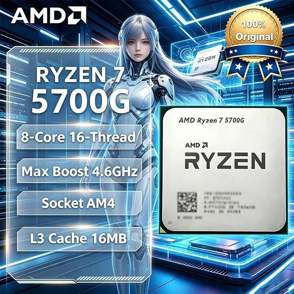 AMD Ryzen 7 5700G CPU AMD R7 5700G Processor 46GHz 8-Core 16-Thread 16MB Cache Socket AM4 Desktop Gaming CPU Radeon Graphics