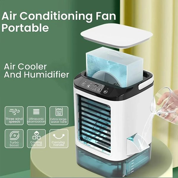 Portable Air Conditioner 3-Speed Small AC Unit Mini Air Cooler 900ML Water Tank Electric Fan With Humidifier for Bedroom Office 260624BJ
