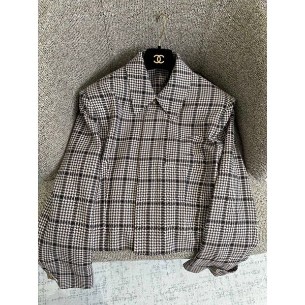 Designer Shenzhen 26S Brown Houndstooth Pattern Gold Button Lapel Jacket Blazer c590