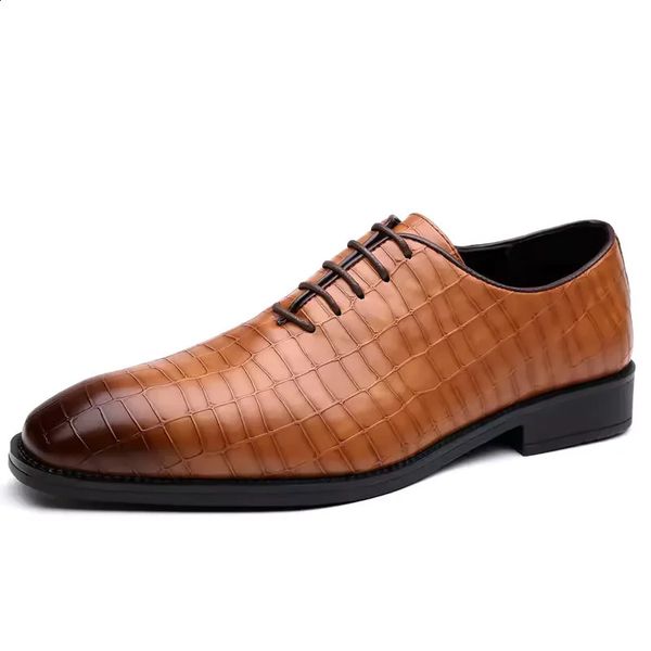 Mens Leather Shoes Retro Carved Lace-up Brogue Oxford Wedding Men Dress Shoes Male Formal Business Gentleman Office Shoes 260626