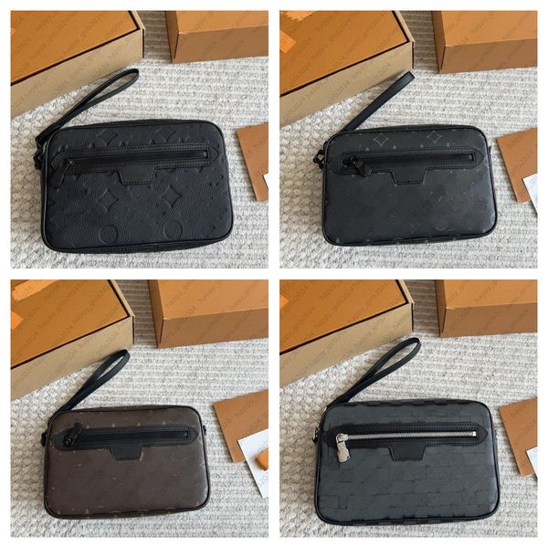 Luxury designer bag Men Vintage Genuine leather Pochette Kasais Clutch Bag Leather Wrist Strap Travel Wash Pouch Crossbody Handbag embossed tote Card holder Wallet