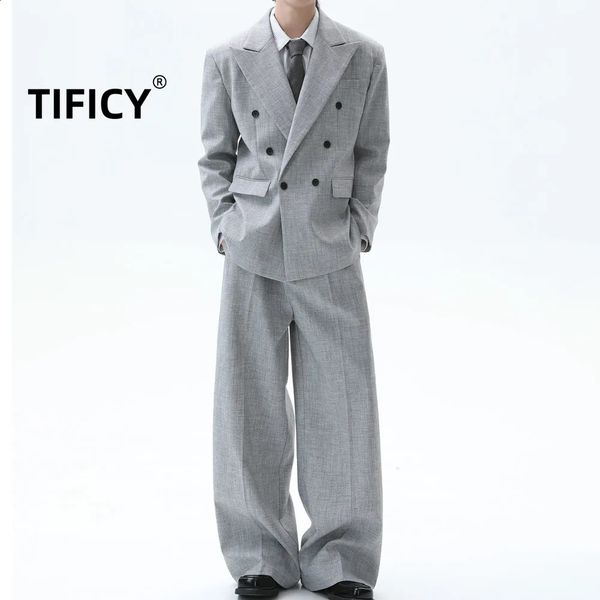 Suit Set Vintage Vneck Blazers Mens Classic Texture Jacket Loose Fitting Trousers Casual Pants Highend Autumn 260630