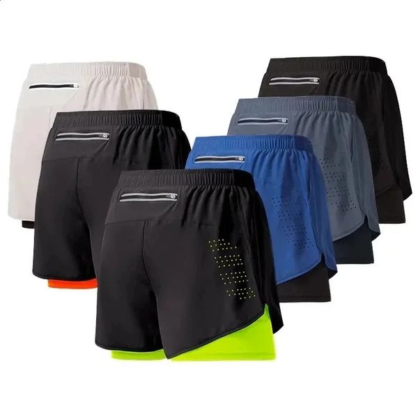 Men Fitness Built-in pocket sports Shorts Summer 2 In 1 Quick Dry Gym Beach shorts Running Double-deck Shorts Outdoor sweatpants 260629