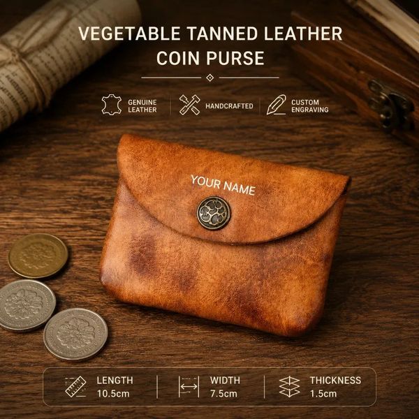 2026 Japanese Minimalist Card Holder Wallet Vegetable Tanned Leather Women Slim Coin Purse Top Grain CustomEngraving 260630