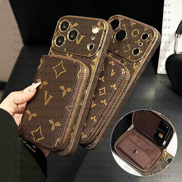 Designer Phone Case For iPhone 18 Pro Max Wallet zipper Wallet Case Genuine Leather Designer iPhone 17 Pro Max Case with Card Holder Shockproof 16 15 14 13 Fashion Case