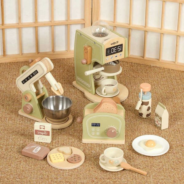 Play Food Wooden Coffee Kitchens Maker Bakery Pretend Play Set Kids Simulation Kitchen Desserts Food Toy Early Learning Educational Role Play Gift L261007