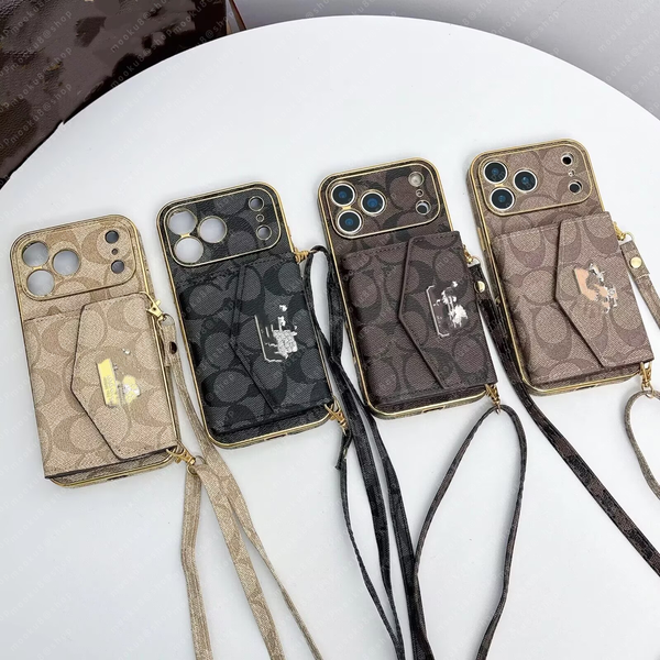 Retro Brand Designer Leather Phone Case for iPhone 18 17 Pro Max Air 16 15 Plus 14 13 12 pro Organ Style Wallet Multi Cards Slot Pocket Cover iPhone15 with Shoulder Stra