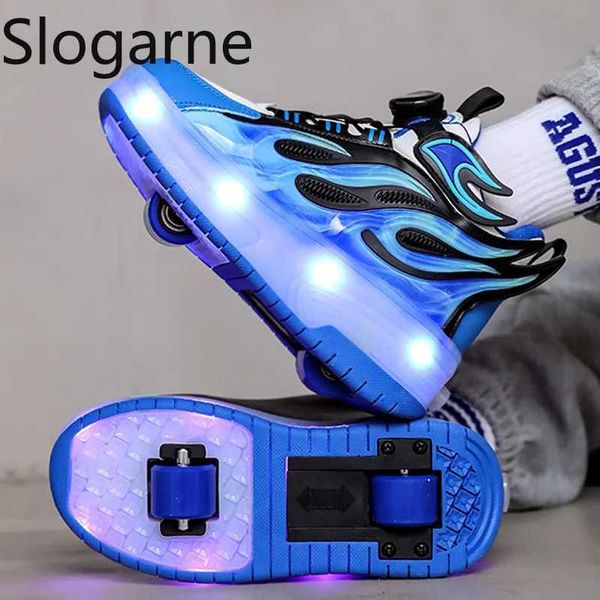 Boys 2 Wheels Roller Sneakers Men Roller Skates Shoes with LED Light GYM Sports Students Footwear Charge Running Runaway Shoes S261016S8K2
