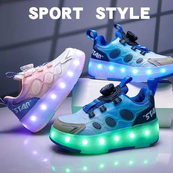Children Roller Skating Shoes Anti-collision Durable Walking Shoes LED Lights USB Charging Four-wheel Skate Shoes for s S2610163UYW