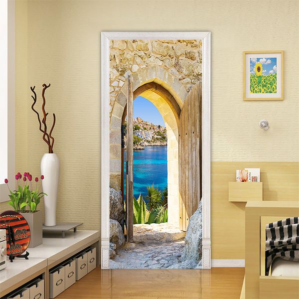 

3D simulation scenery entrance Wallpaper DIY wardrobe decoration PVC removable bathroom renovation door sticker Comes with adhesive