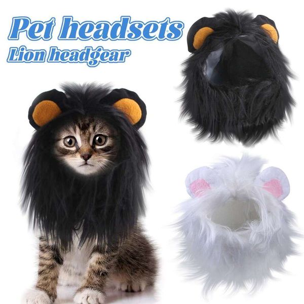 

New Funny Pets Clothes Cap Cute Cat Wig Lion Mane Costume Cosplay Kitten Dog Hat With Ears Fancy Party Supplies, Beige